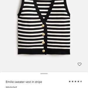 J.Crew Emilie Striped Sweater Vest with Gold Buttons